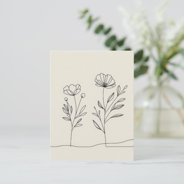 Postal Lineart de Coppies de flores minimalistas (Anverso de pie)