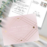 Postal Líneas De Deco De Oro Blanco Rosa Guardar El Boda<br><div class="desc">・ NO ES UN RELIEVE METALIZADO REAL ・ ***este diseño es parte de una colección de correspondencias** ___________________________ esta plantilla de diseño es totalmente editable / personalizable por el cliente - haga clic en el botón personalizar más si desea mover, agregar, eliminar o realizar cambios significativos en el diseño ______________________________________________________________________________________...</div>