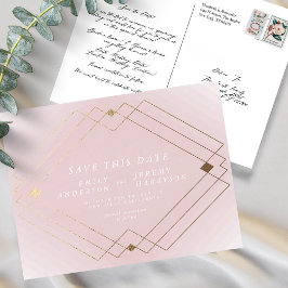 Postal Líneas De Deco De Oro Blanco Rosa Guardar El Boda 