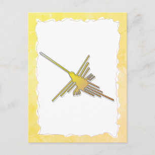 Postal Líneas de Nazca Colibrí Dorado Papel Viejo Roto