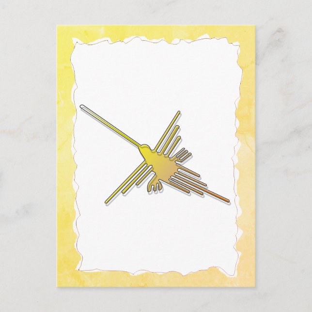 Postal Líneas de Nazca Colibrí Dorado Papel Viejo Roto (Anverso)