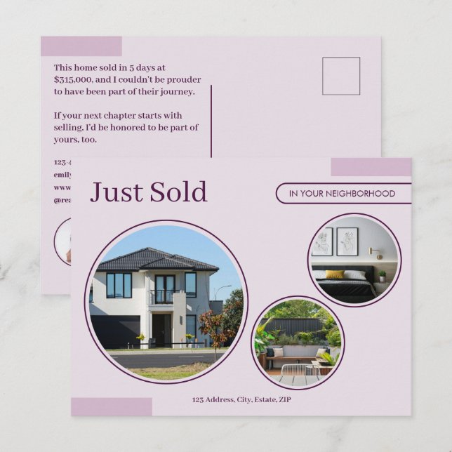 Postal Líneas Finas Agente Inmobiliario Rosa Acaba de Ven (Anverso / Reverso)