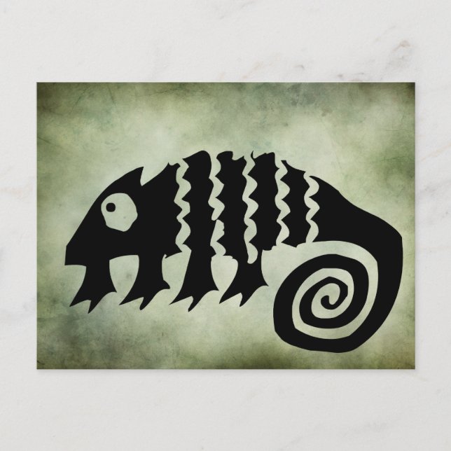 Postal linocut de símbolos tribales africanos antiguos (Anverso)