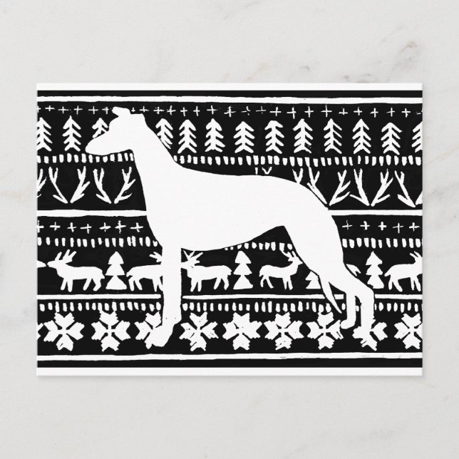 Postal Linocut Navidades de Fairisle Sighthound (Anverso)