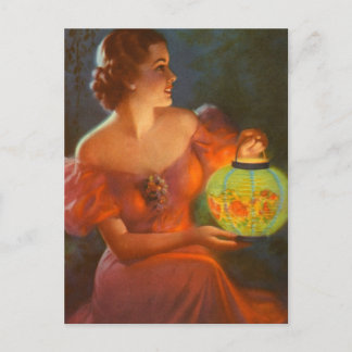 Postal Linterna brillante - Vintage Pin Up Chica Art post