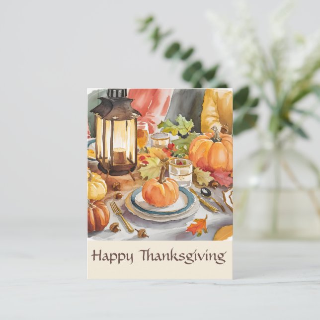 Postal Linterna de Acuarela de la Fiesta de la Gratitud d (Anverso de pie)