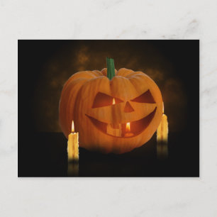 Postal Linterna de calabaza de Halloween con velas