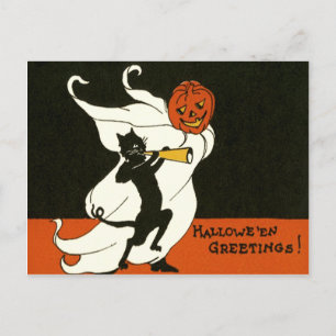 Postal Linterna de Jack Gato Negro Fantasma Cuerno