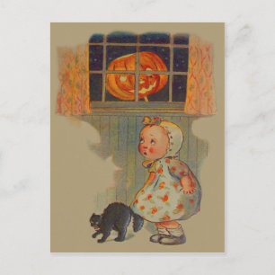 Postal Linterna de Jack O' Lantern Gato Negro Broma de Ni