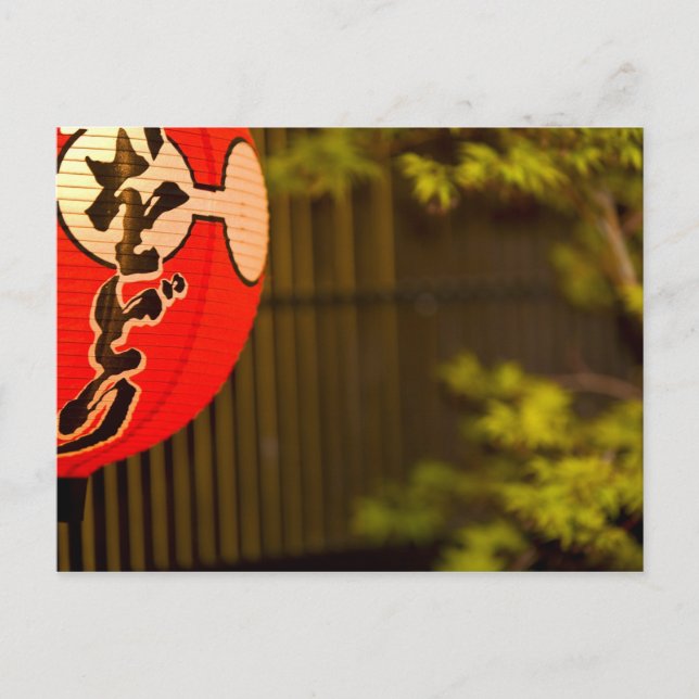 Postal Linterna de papel pintada de rojo y árbol, Kyoto, (Anverso)