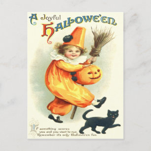 Postal Linterna linda de Jack O del gato negro del payaso
