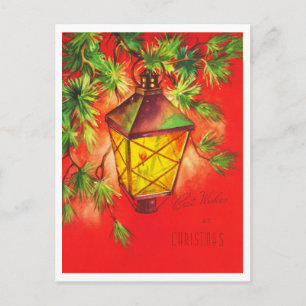 Postal Linterna Mejores Deseos Navidad Retro Años 50 Vint