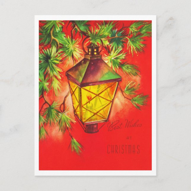 Postal Linterna Mejores Deseos Navidad Retro Años 50 Vint (Anverso)
