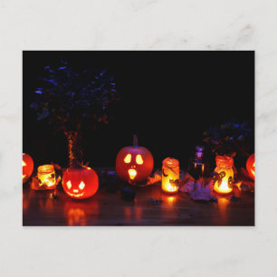 Postal Linternas Jack-O-Lanterns En Halloween Noche Aterr