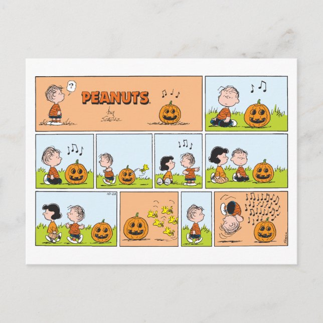 Postal Linus & Lucy | Cantando Jack-O-Lantern (Anverso)