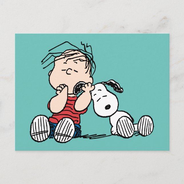 Postal Linus se consuela con la oreja de Snoopy (Anverso)