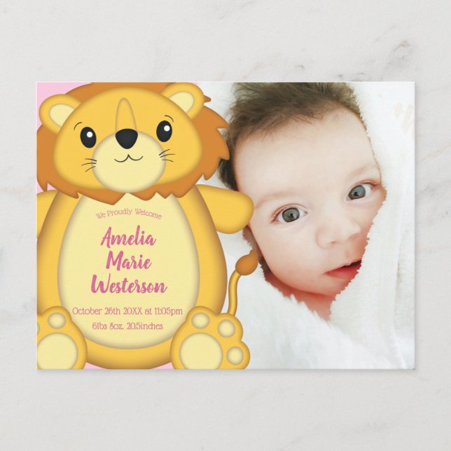 Postal Lion Baby Shower Pink (Anverso)