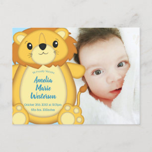 Postal Lion Baby Shower Zoo Circus Blue Boy