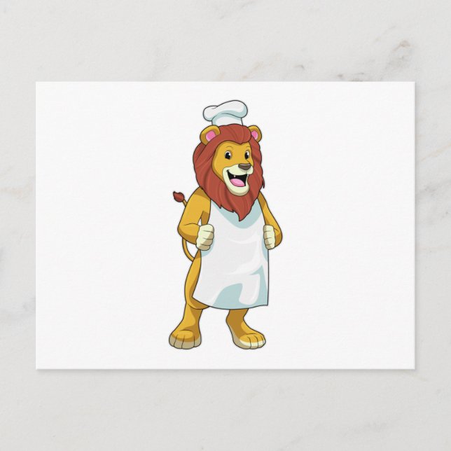 Postal Lion como cocinero con gorra chef y delantal de co (Anverso)