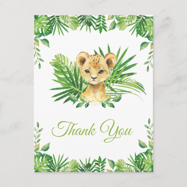 Postal Lion Cub Verdor Tropical Cumpleaños Gracias (Anverso)