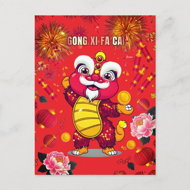 Postal Lion Dance Postcard for Chinese New Year (Anverso)