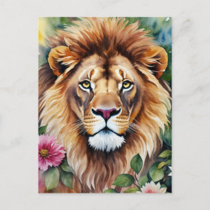 Postal Lion Watercolor Floral Art