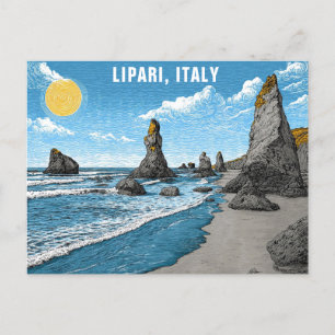 Postal Lipari Italia Beach Ocean Rocks Watercolor Travel