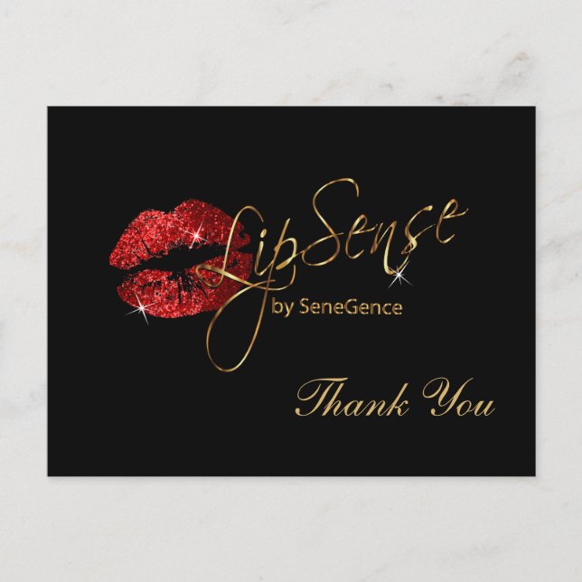 Postal Lipsense Labios Rojo Brillo en Negro (Anverso)