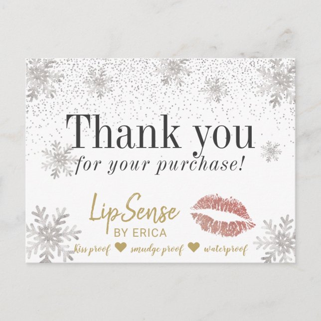 Postal LipSense Rosa Gold Lips Snowflakes Gracias (Anverso)