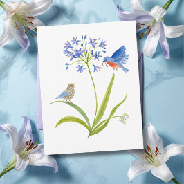 Postal Lirio Africano con Madre e Hijo de Pájaro Azul
