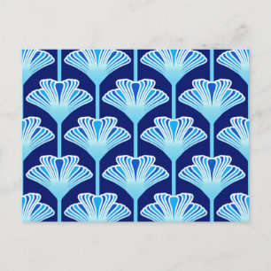 Postal Lirio Art Deco, Azul cobalto, Aqua y Blanco