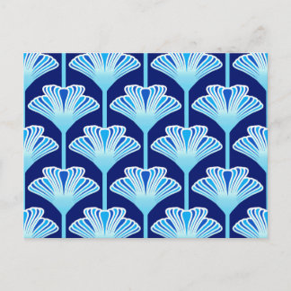 Postal Lirio Art Deco, Azul cobalto, Aqua y Blanco