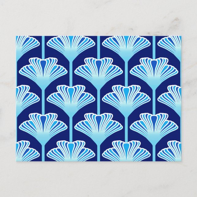 Postal Lirio Art Deco, Azul cobalto, Aqua y Blanco (Anverso)