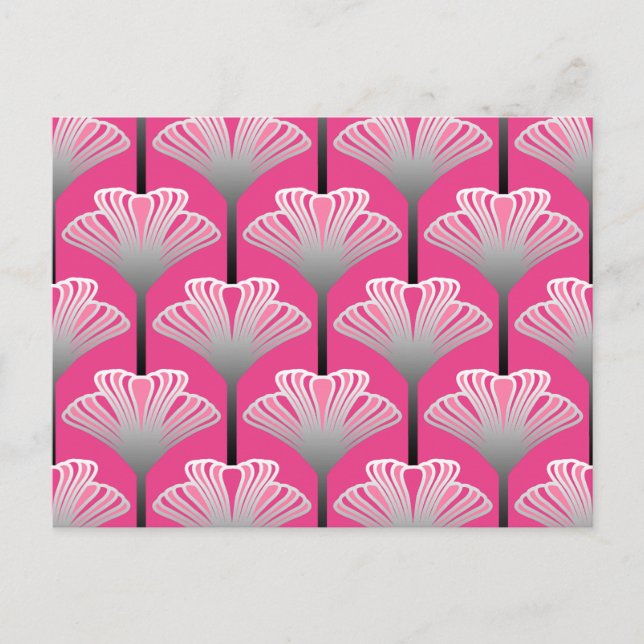 Postal Lirio Art Deco, fucsia rosa y gris plateado (Anverso)