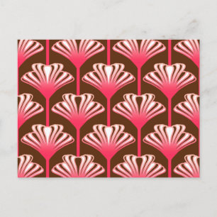 Postal Lirio Art Deco, marrón oscuro y rosa coral