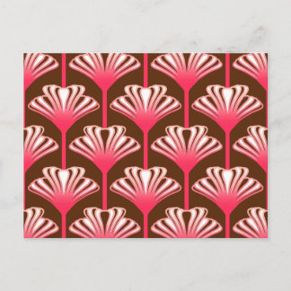 Postal Lirio Art Deco, marrón oscuro y rosa coral