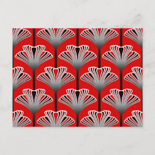 Postal Lirio Art Deco, rojo profundo y gris / gris