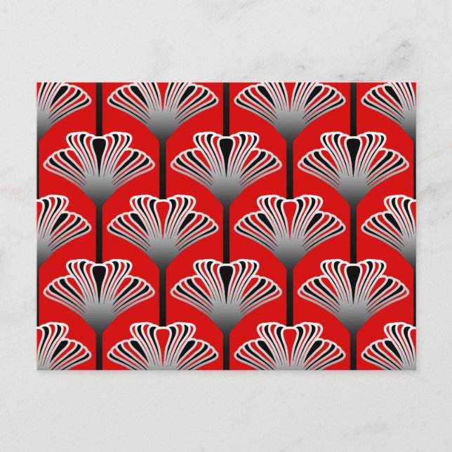 Postal Lirio Art Deco, rojo profundo y gris / gris (Anverso)