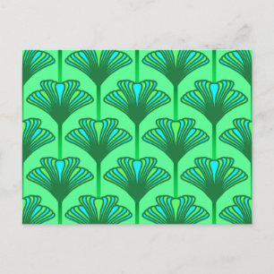 Postal Lirio art déco, verde jade y turquesa