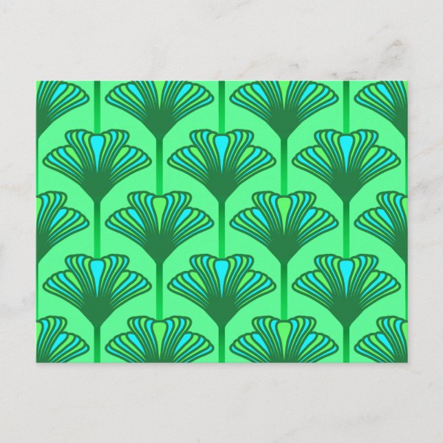 Postal Lirio art déco, verde jade y turquesa (Anverso)