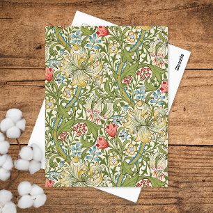 Postal Lirio blanco dorado Floral William Morris