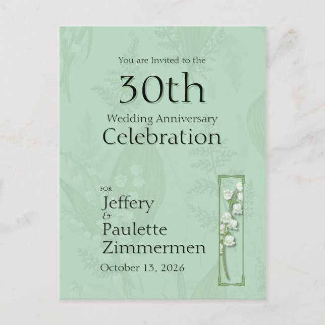 Postal Lirio del Valle con Helechos || Verde Salvia Perso (Anverso)