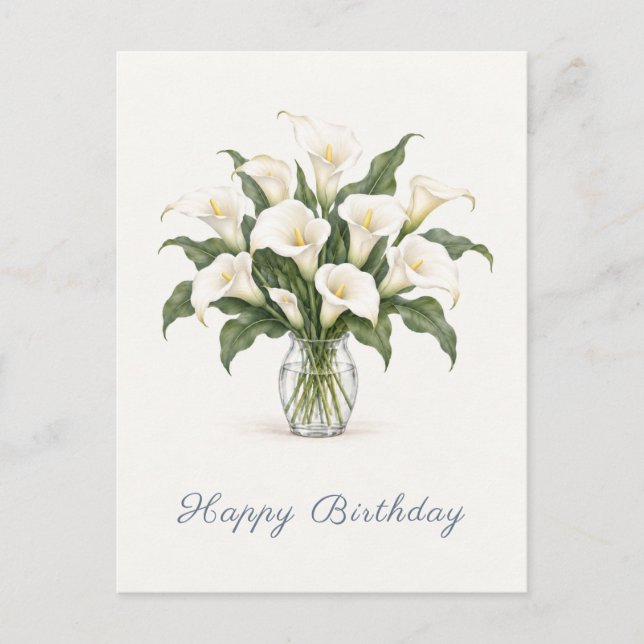 Postal Lirios de Calla Blancos Feliz Cumpleaños (Anverso)