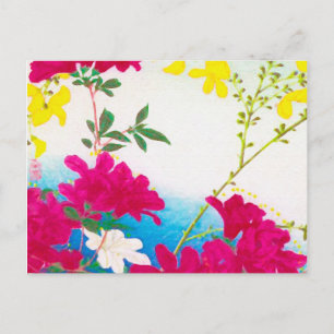 Postal Lirios de día japoneses - magenta, azul amarillo