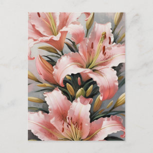 Postal Lirios rosados vintage
