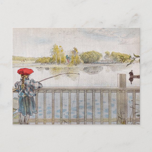 Postal Lisbeth una niñita pescando por Carl Larsson (Anverso)