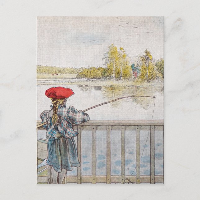 Postal Lisbeth una niñita pescando por Carl Larsson (Anverso)