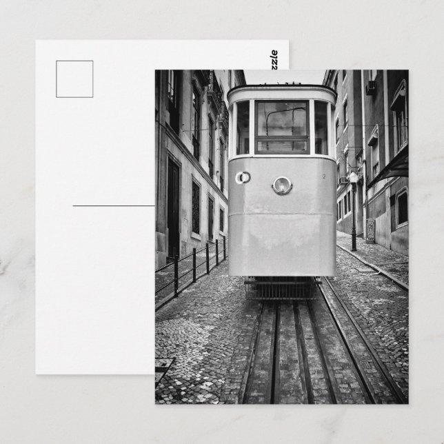 Postal Lisboa Elevador da Gloria Funicular Tráfico B/W Fo (Anverso / Reverso)