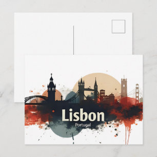Postal Lisboa Portugal acuarela paisaje urbano - Arte de 