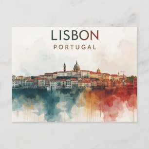 Postal Lisboa Portugal acuarela paisaje urbano - Arte de 